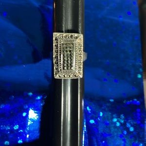 Sterling Silver Marcasite Rectangular Ring Size 7